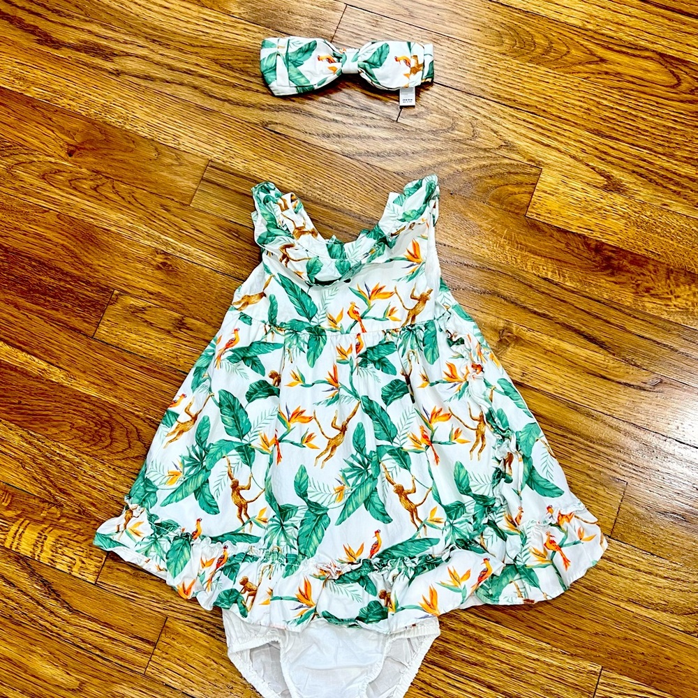 Janie and Jack Baby Tropical Dress with Matching Headband 12-18 M